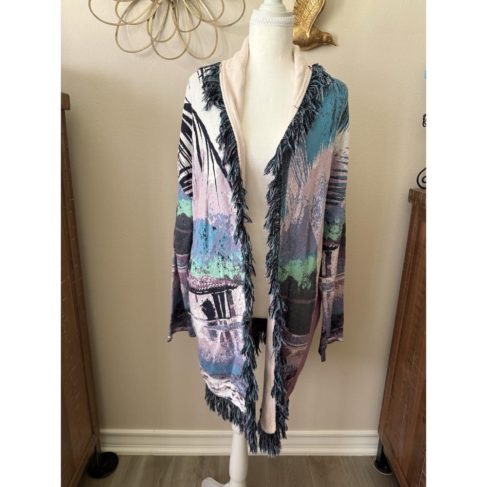 Aldomartins For Anthropologie Fringe Cardigan Sweater M Boho Art Knit